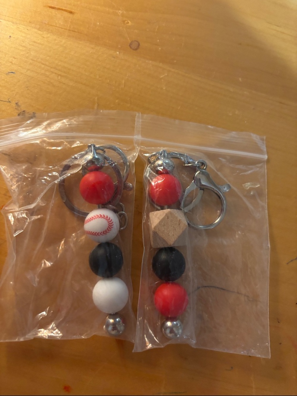 Beaded Baseball Keychain Pair - Red, Black & White